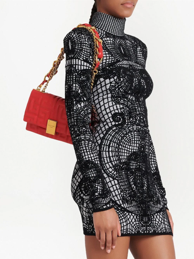 Balmain 1945 Soft Small Bag In Quilted Leather In Red