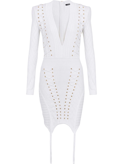 Balmain Distressed-effect Knitted Jacket In White