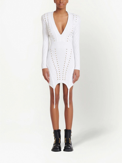 Balmain Distressed-effect Knitted Jacket In White