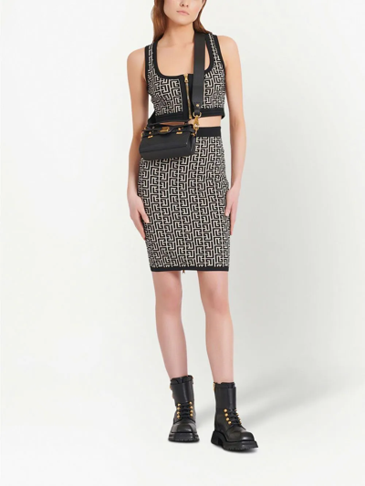 Balmain Monogram Wool-blend Crop Top In Black