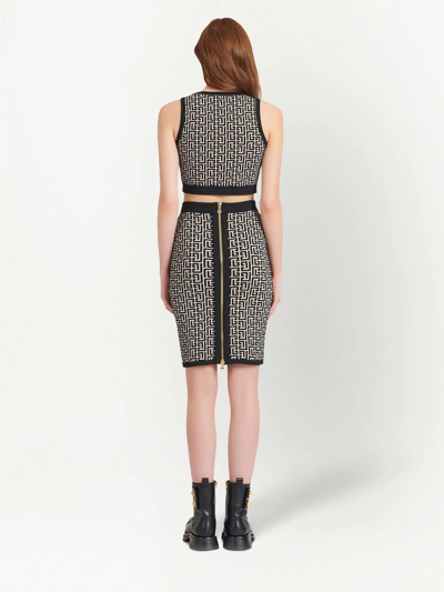 Balmain Monogram Wool-blend Crop Top In Black