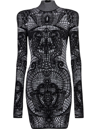 Shop Balmain Graphic-print Fitted Dress In Black