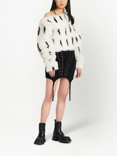 Shop Balmain Lace-up Detailed Knit Skirt In Black