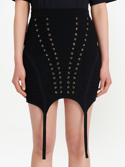 Balmain Eyelet Detail Lace Up Knitted Garter Skirt In Black