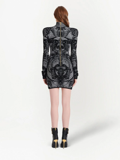 Shop Balmain Graphic-print Fitted Dress In Black