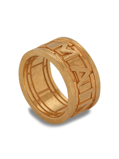 Shop Balmain Logo-debossed Hammered Ring In Gold