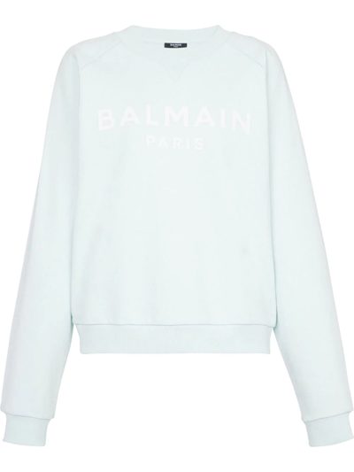 Shop Balmain Logo-print Cotton Sweatshirt In Blue