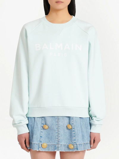 Shop Balmain Logo-print Cotton Sweatshirt In Blue