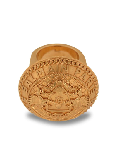Shop Balmain Engraved Logo Round Ring In Gold