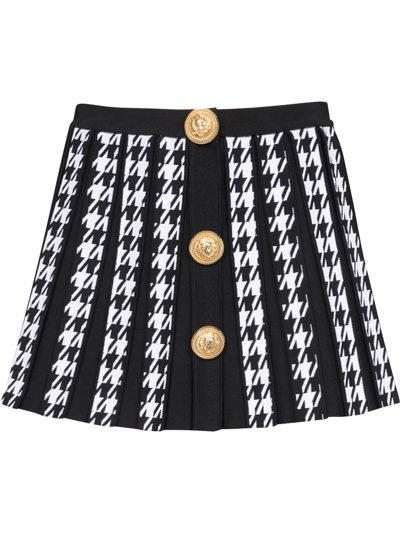 Shop Balmain Houndstooth Pattern Pleated Skirt In Black