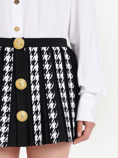 Shop Balmain Houndstooth Pattern Pleated Skirt In Black
