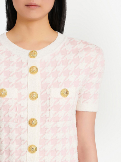 Shop Balmain Houndstooth Pattern Button-up Top In White