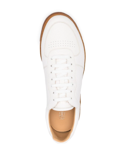Shop Brunello Cucinelli Pebbled Low-top Sneakers In White