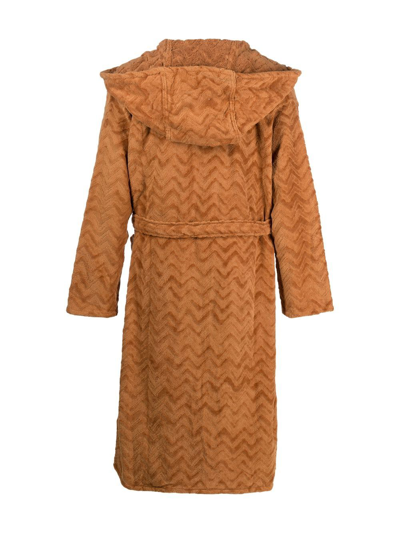 Shop Missoni Rex Zigzag-pattern Bathrobe In Brown