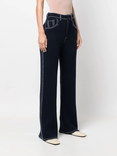 Shop Barrie High-rise Wide-leg Trousers In Blue