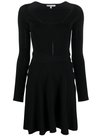 Shop Patrizia Pepe Open-knit Flared Mini Dress In Black
