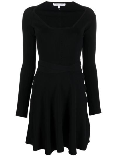 Shop Patrizia Pepe Open-knit Flared Mini Dress In Black