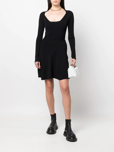 Shop Patrizia Pepe Open-knit Flared Mini Dress In Black