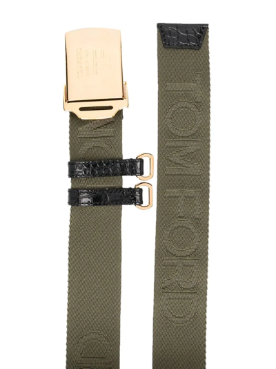 Tom Ford Debossed-logo Buckle Belt In Grey
