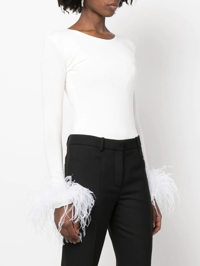 Shop Manurí Elektra Feather-trim Stretch Blouse In White