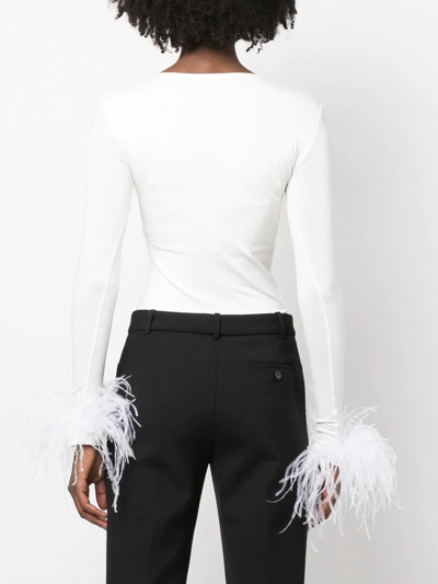 Manurí Elektra Feather-trim Stretch Blouse In White