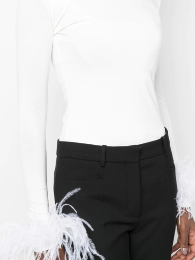 Manurí Elektra Feather-trim Stretch Blouse In White