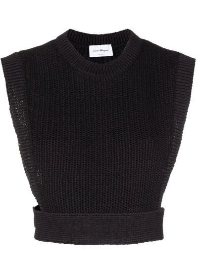 Ferragamo Intarsia-knit Cropped Top In 黑色
