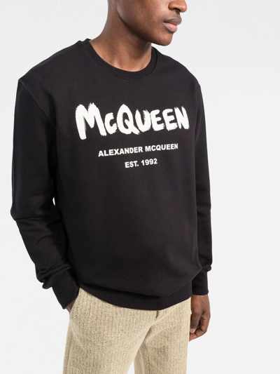 Shop Alexander Mcqueen Graffiti-print Crew Neck Sweatshirt In Black