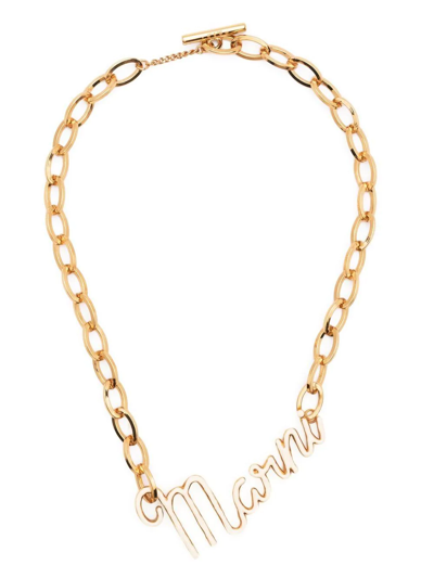 Shop Marni Logo-motif Chain Necklace In 金色