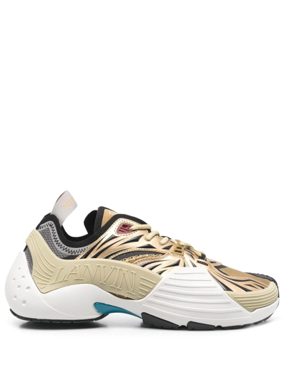 Shop Lanvin Panelled Lace-up Sneakers In Gold