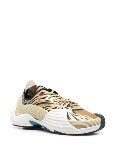 Shop Lanvin Panelled Lace-up Sneakers In Gold