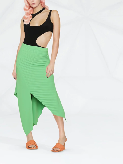 A.w.a.k.e. Diagonal Pleated Asymmetric Midi Skirt In 绿色