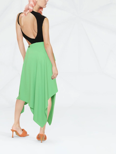 A.w.a.k.e. Diagonal Pleated Asymmetric Midi Skirt In 绿色