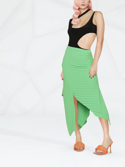 A.w.a.k.e. Diagonal Pleated Asymmetric Midi Skirt In 绿色