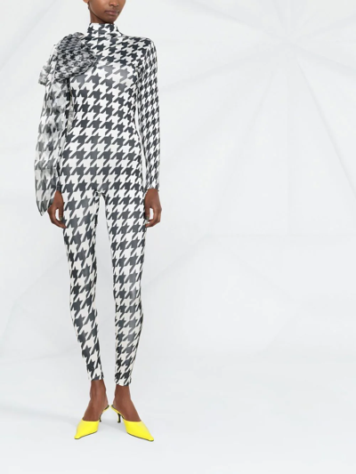 Atu Body Couture Luna Houndstooth-print Jumpsuit In Black