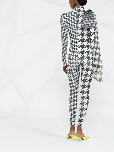 Atu Body Couture Luna Houndstooth-print Jumpsuit In Black