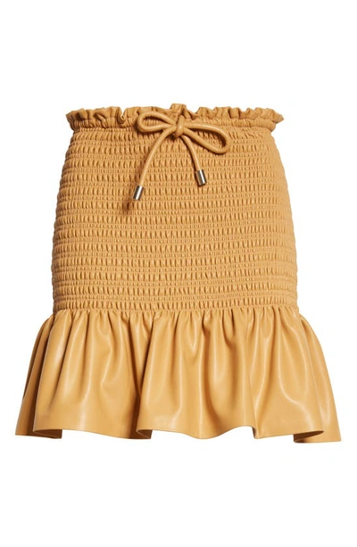 Shop A.l.c Jenny Smocked Ruffle Faux Leather Miniskirt In Petite Grain