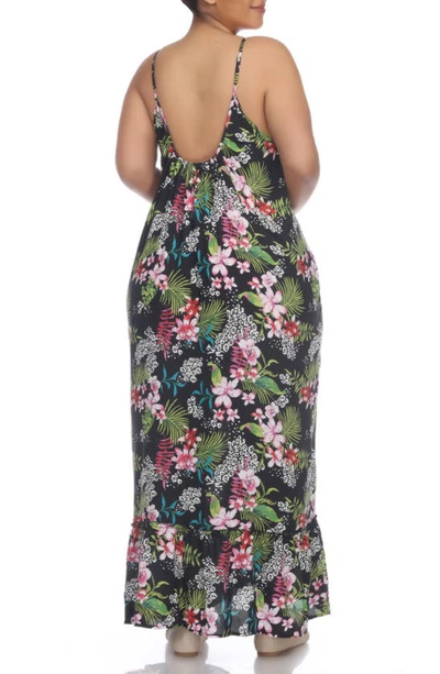 Boho Me Scoop Neck Spaghetti Strap Floral Print Maxi Dress In Black