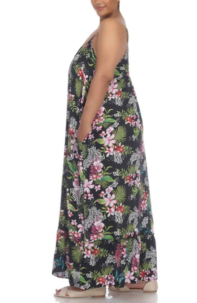 Boho Me Scoop Neck Spaghetti Strap Floral Print Maxi Dress In Black