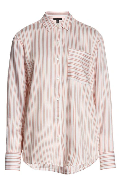 Shop Atm Anthony Thomas Melillo Stripe Boyfriend Shirt In Talc / Flamingo Stripe