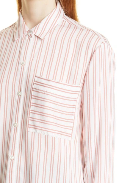 Shop Atm Anthony Thomas Melillo Stripe Boyfriend Shirt In Talc / Flamingo Stripe