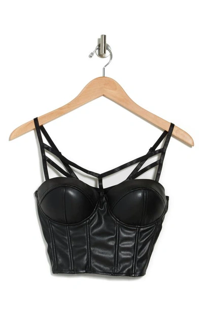 Secret Lace Cage Vegan Leather Bustier In Black