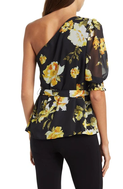 Gibsonlook One Shoulder Blouse In Black Yellow Floral