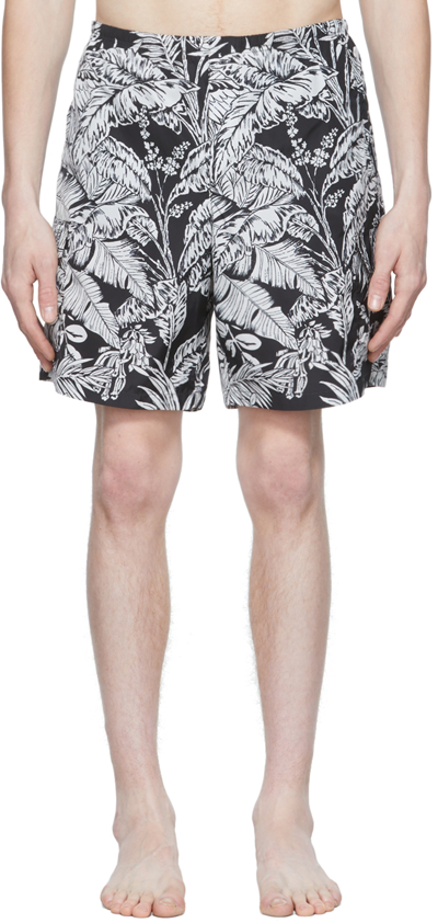 Shop Palm Angels Black Polyester Swim Shorts In Black/white