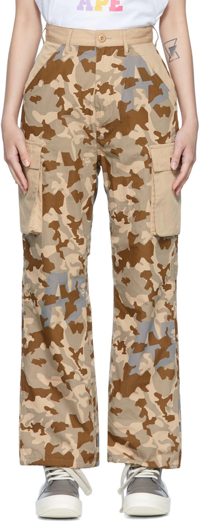 Bape Beige Cotton Trousers In Beige