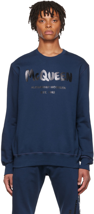 Shop Alexander Mcqueen Navy Graffiti Sweatshirt In 0903 Ink/black