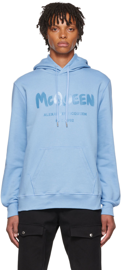Alexander Mcqueen Mcqueen Graffiti Hooded Sweatshirt In Blue 