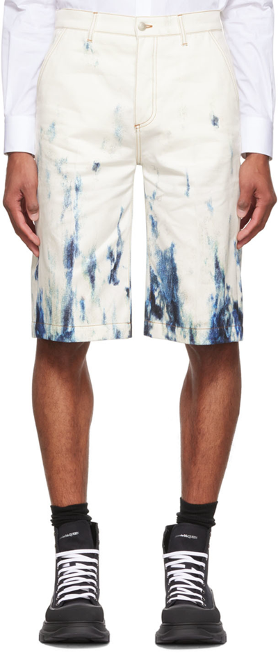 Alexander Mcqueen White Denim Shorts In 4005 Blue Sky