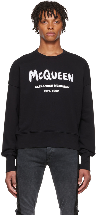 Shop Alexander Mcqueen Black Graffiti Sweatshirt In 0901 Black/white