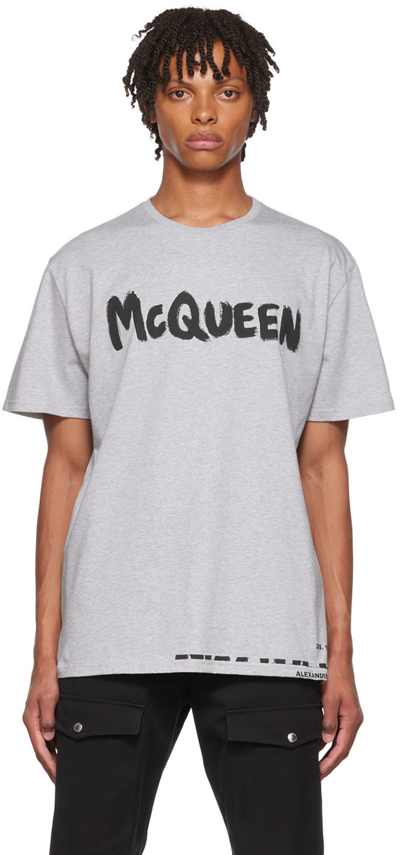 Shop Alexander Mcqueen Gray Graffiti T-shirt In 0902 Pale Grey/mix